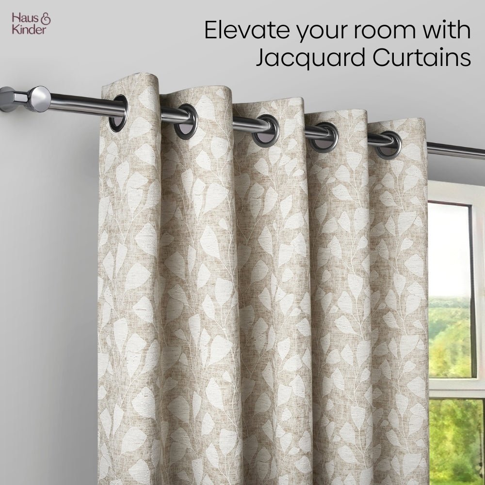 Poly Cotton Jacquard Curtain Urabn leaf, Brown - Jacquard Curtains | haus & kinder