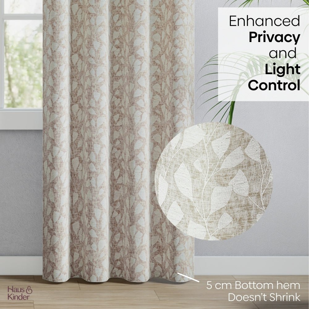 Poly Cotton Jacquard Curtain Urabn leaf, Brown - Jacquard Curtains | haus & kinder