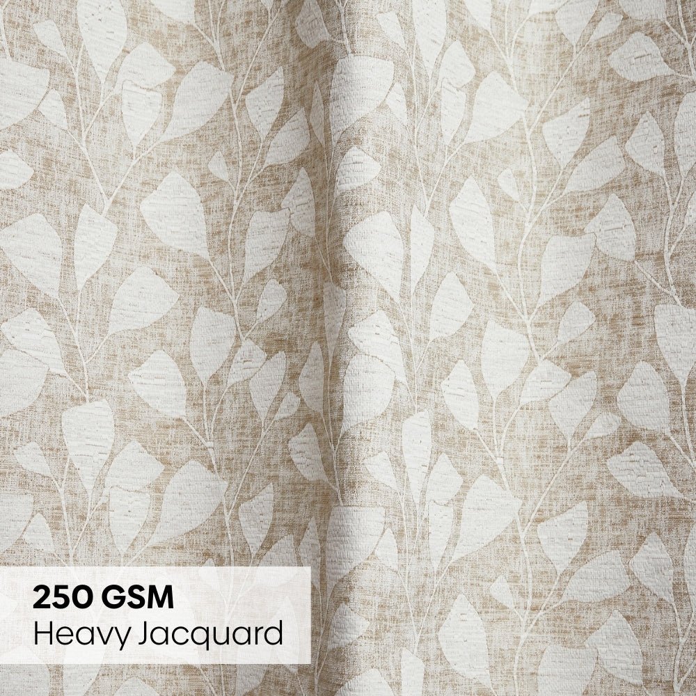Poly Cotton Jacquard Curtain Urabn leaf, Brown - Jacquard Curtains | haus & kinder