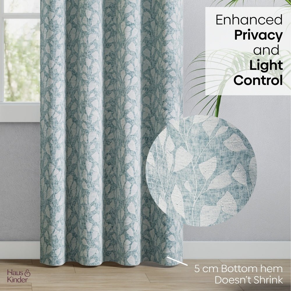 Poly Cotton Jacquard Curtain Slate Leaf, Ice Blue - Jacquard Curtains | haus & kinder