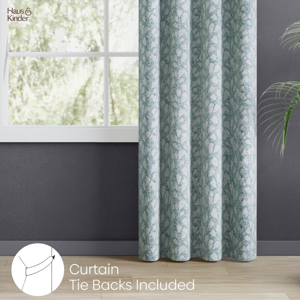 Poly Cotton Jacquard  Door Curtain Slate Leaf, Ice Blue