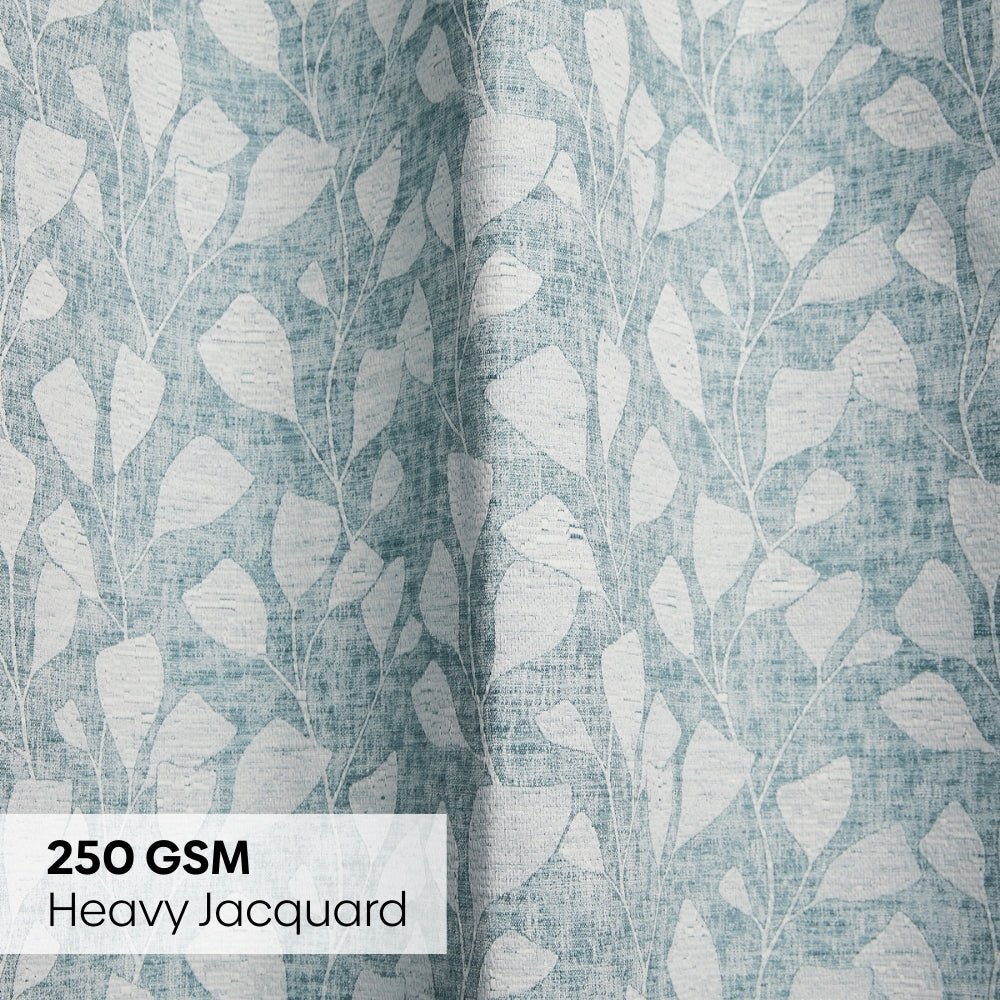Poly Cotton Jacquard Curtain Slate Leaf, Ice Blue - Jacquard Curtains | haus & kinder