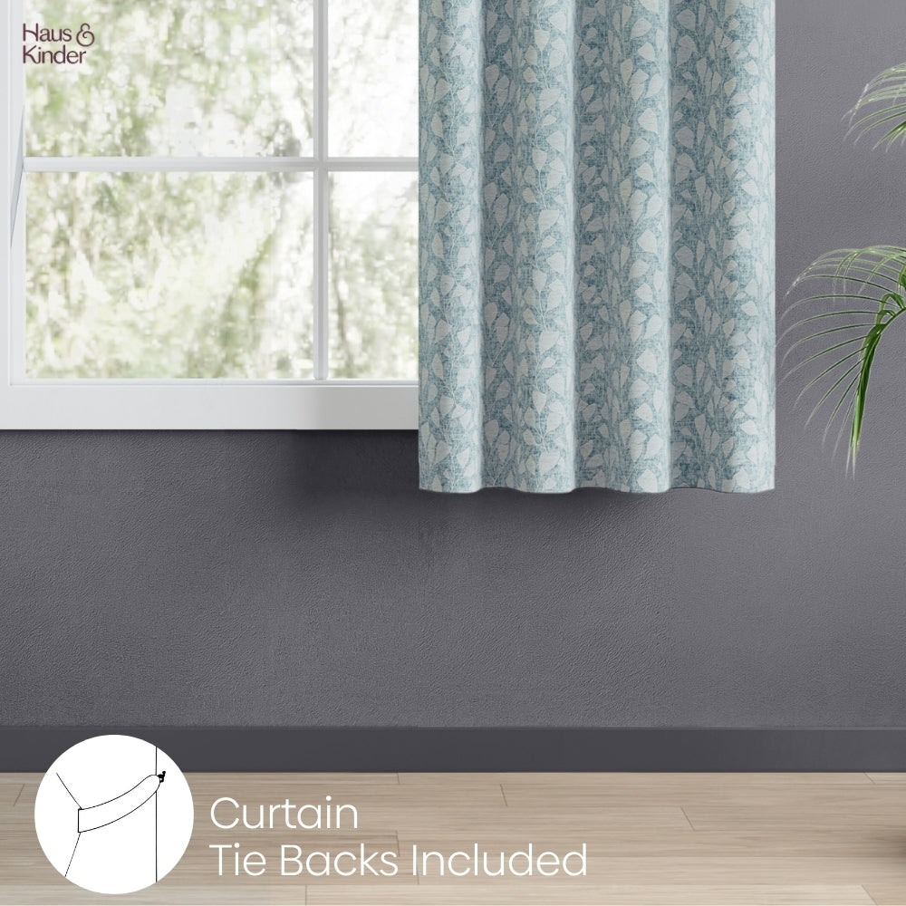 Poly Cotton Jacquard Curtain Slate Leaf, Ice Blue