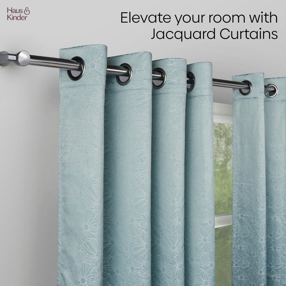 Polyester Jacquard Curtains Sea Breeze Daisy, Aqua - Jacquard Curtains | haus & kinder