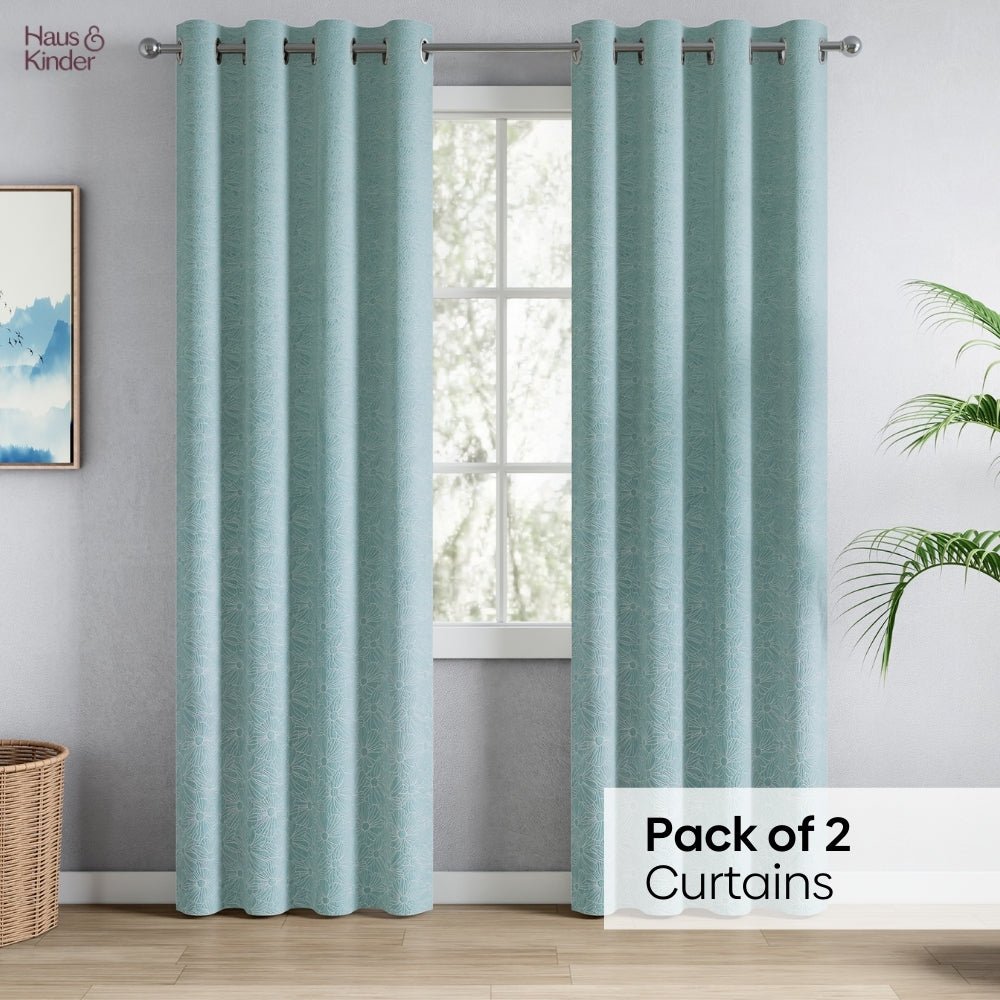 Polyester Jacquard Curtains Sea Breeze Daisy, Aqua - Jacquard Curtains | haus & kinder