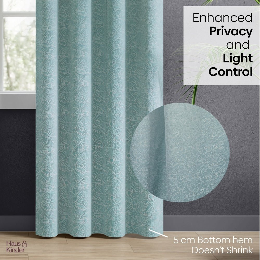 Polyester Jacquard Curtains Sea Breeze Daisy, Aqua - Jacquard Curtains | haus & kinder