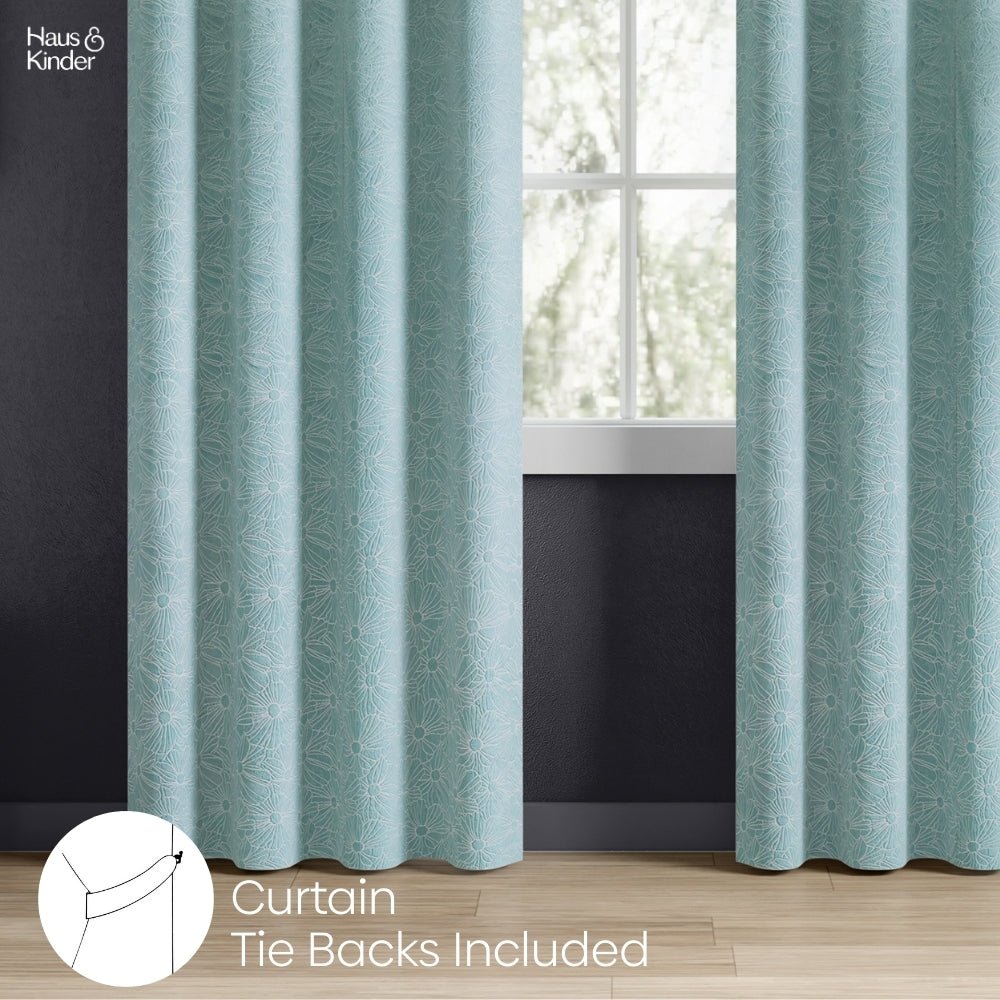 Polyester Jacquard Curtains Sea Breeze Daisy, Aqua - Jacquard Curtains | haus & kinder