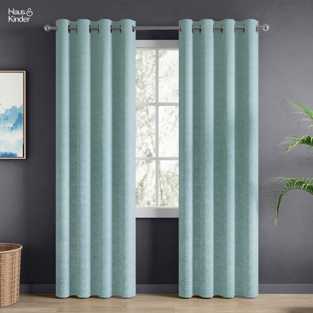 Polyester Jacquard Curtains Sea Breeze Daisy, Aqua - Jacquard Curtains | haus & kinder