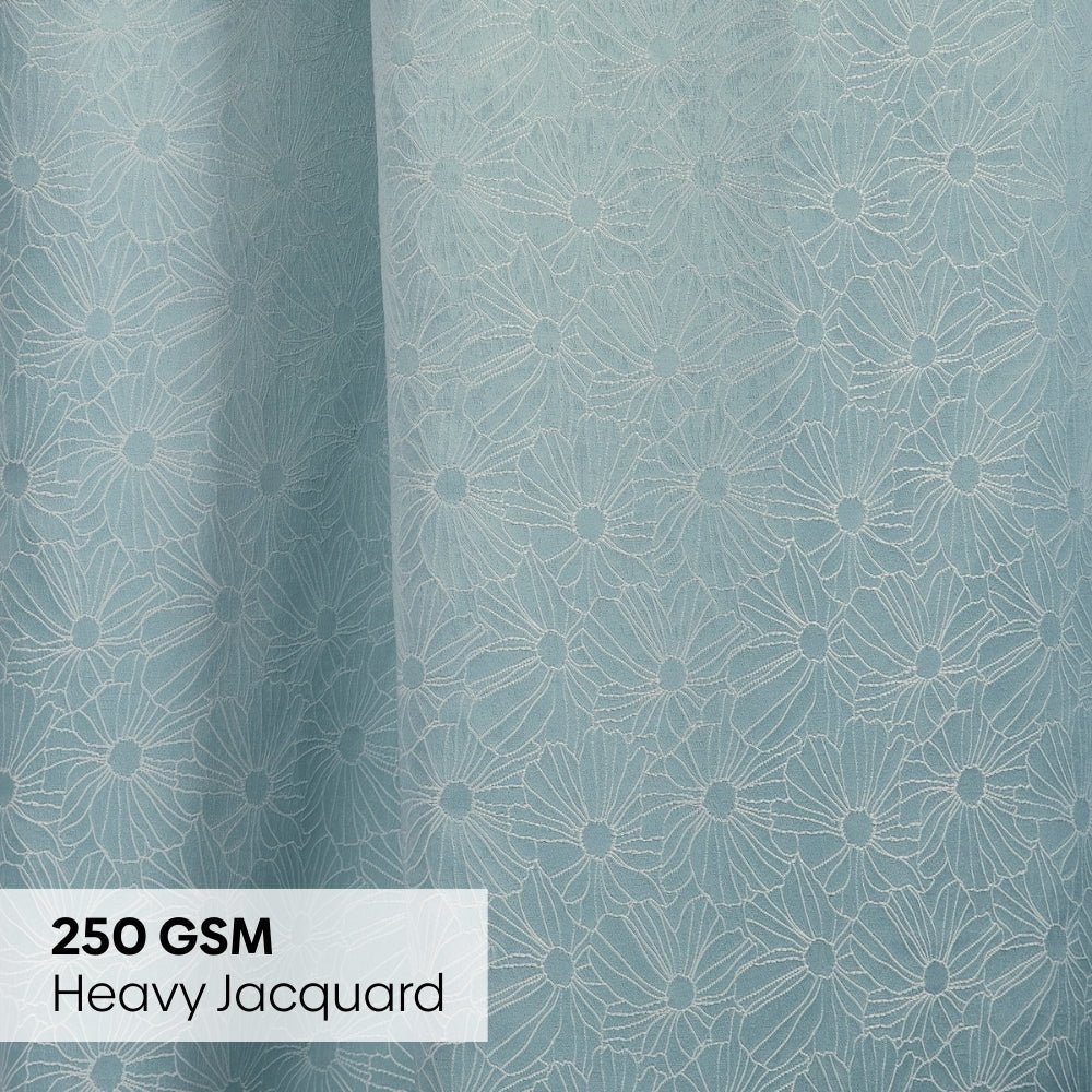 Polyester Jacquard Curtains Sea Breeze Daisy, Aqua - Jacquard Curtains | haus & kinder