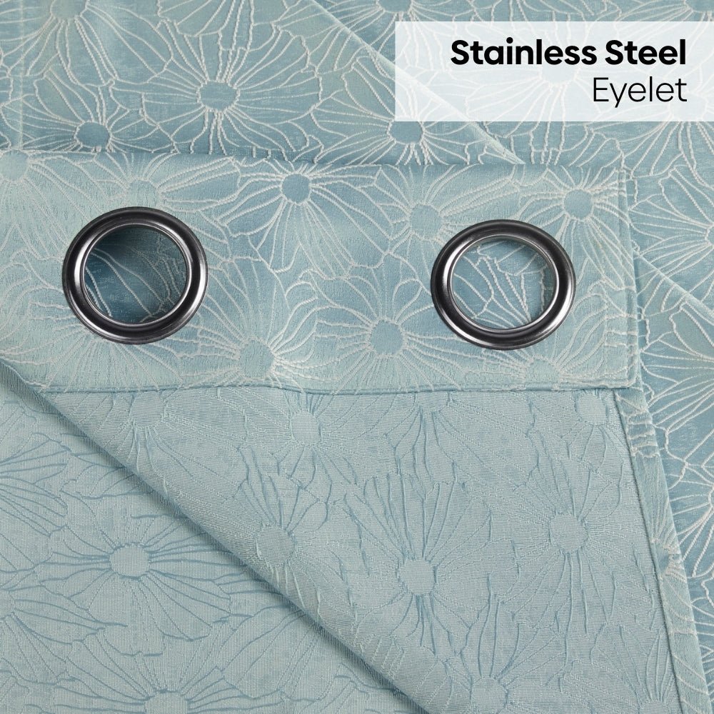 Polyester Jacquard Curtains Sea Breeze Daisy, Aqua - Jacquard Curtains | haus & kinder