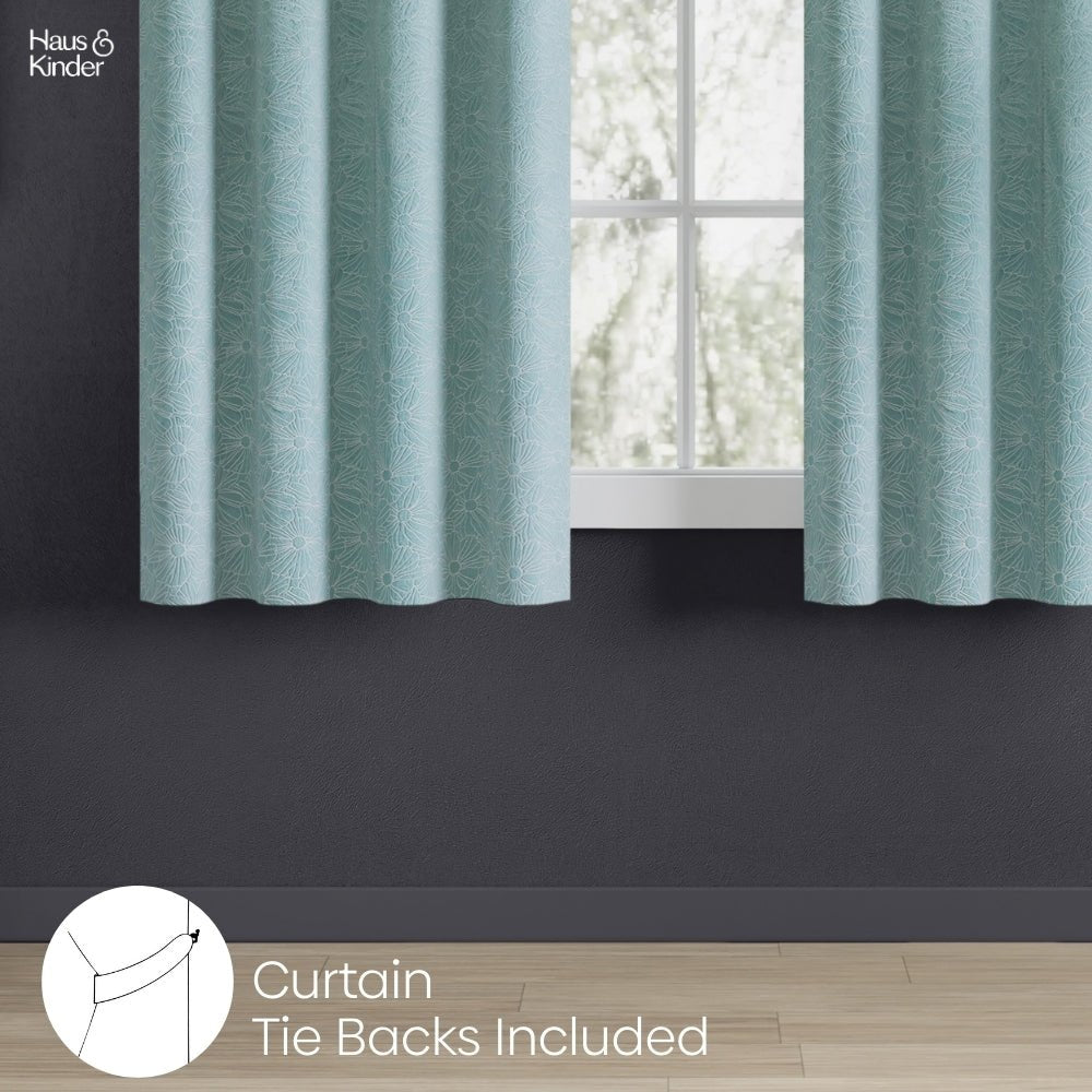 Polyester Jacquard Curtains Sea Breeze Daisy, Aqua - Jacquard Curtains | haus & kinder