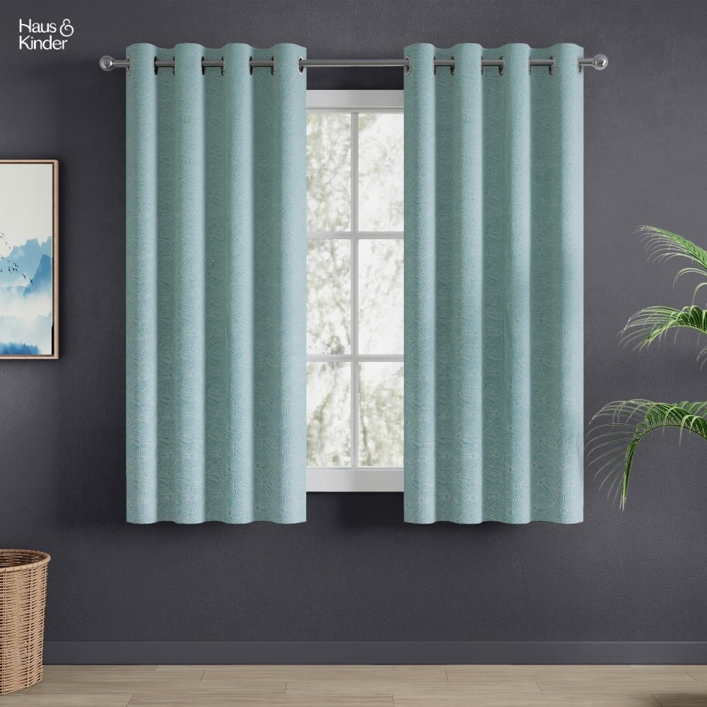 Polyester Jacquard Curtains Sea Breeze Daisy, Aqua - Jacquard Curtains | haus & kinder