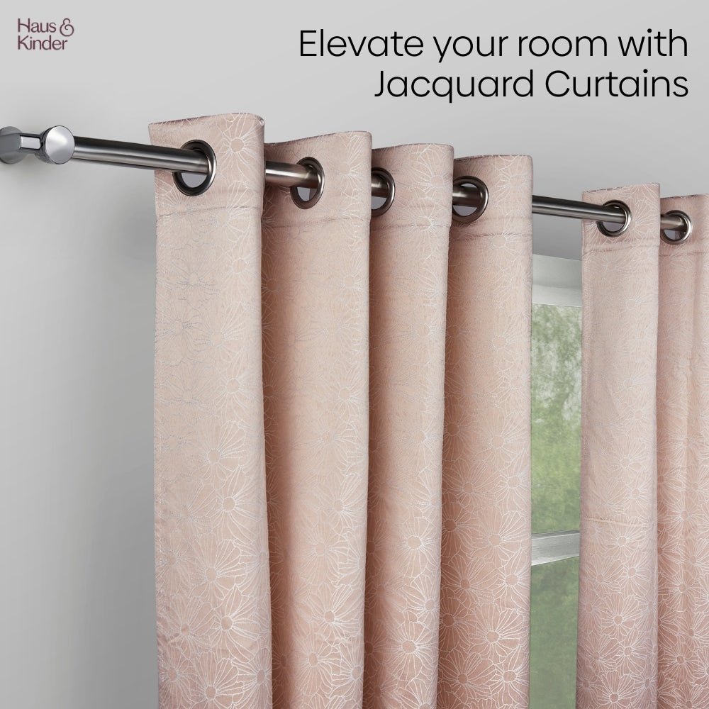 Polyester Jacquard Curtains Blush Daisy, Blush - Cotton Printed Curtains | haus & kinder