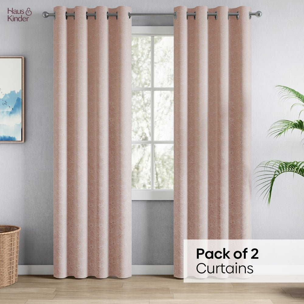 Polyester Jacquard Curtains Blush Daisy, Blush - Cotton Printed Curtains | haus & kinder