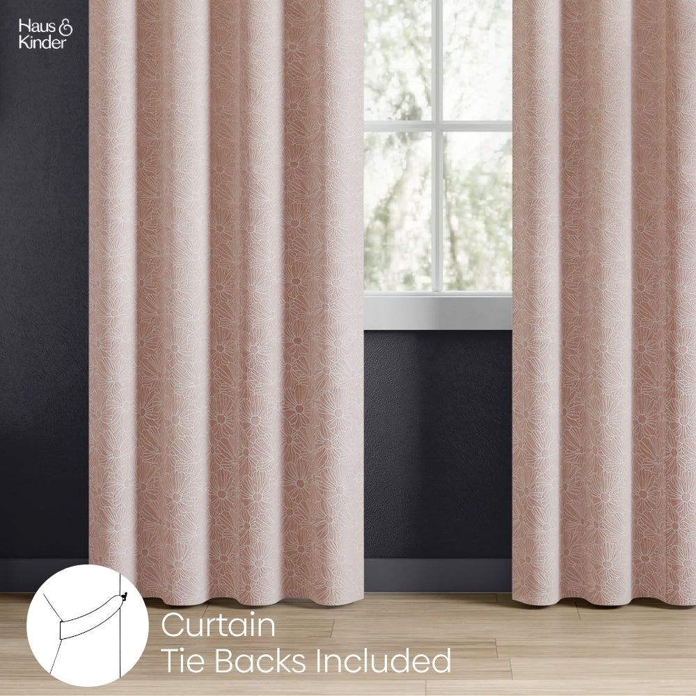 Polyester Jacquard Curtains Blush Daisy, Blush