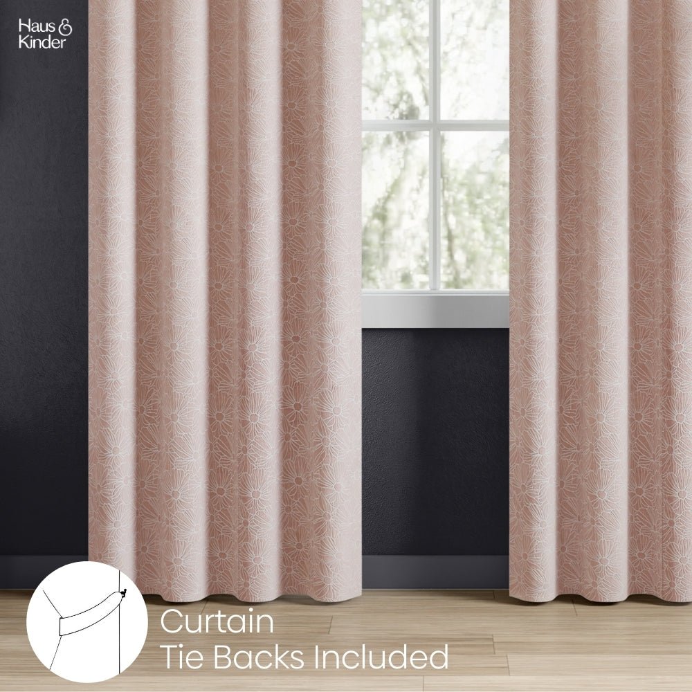 Polyester Jacquard Curtains Blush Daisy, Blush - Cotton Printed Curtains | haus & kinder