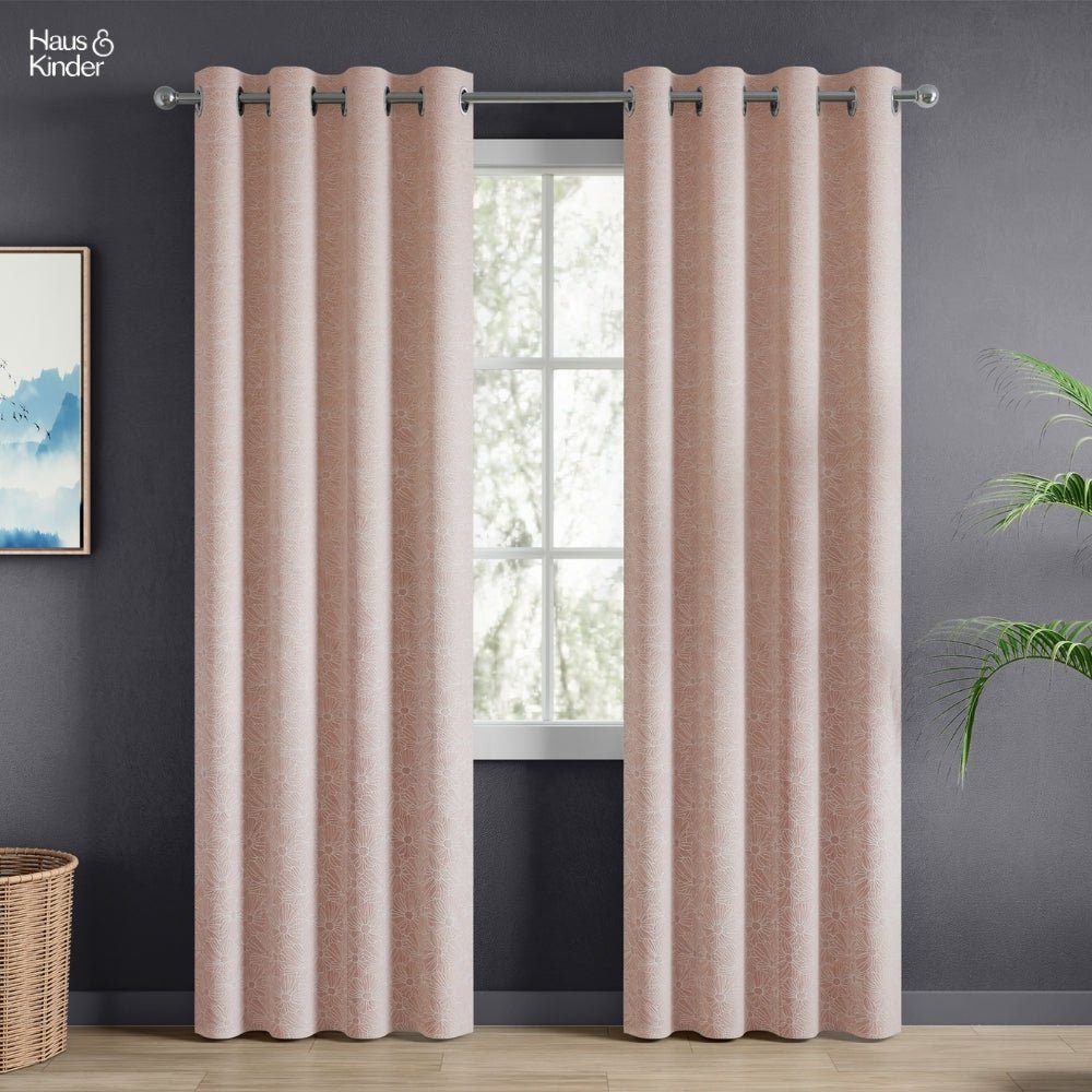Polyester Jacquard Curtains Blush Daisy, Blush - Cotton Printed Curtains | haus & kinder