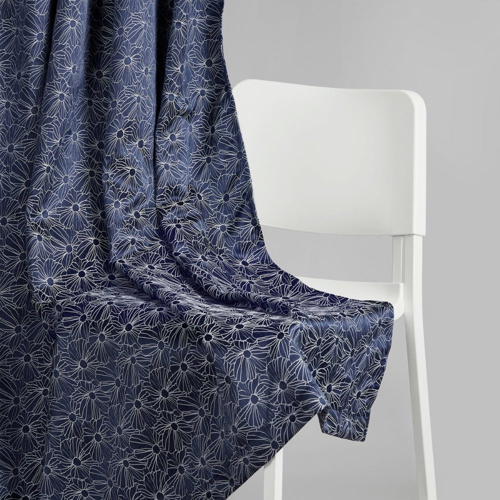 Polyester Jacquard Window Curtains Midnight Daisy, Indigo Blue - Jacquard Curtains | haus & kinder
