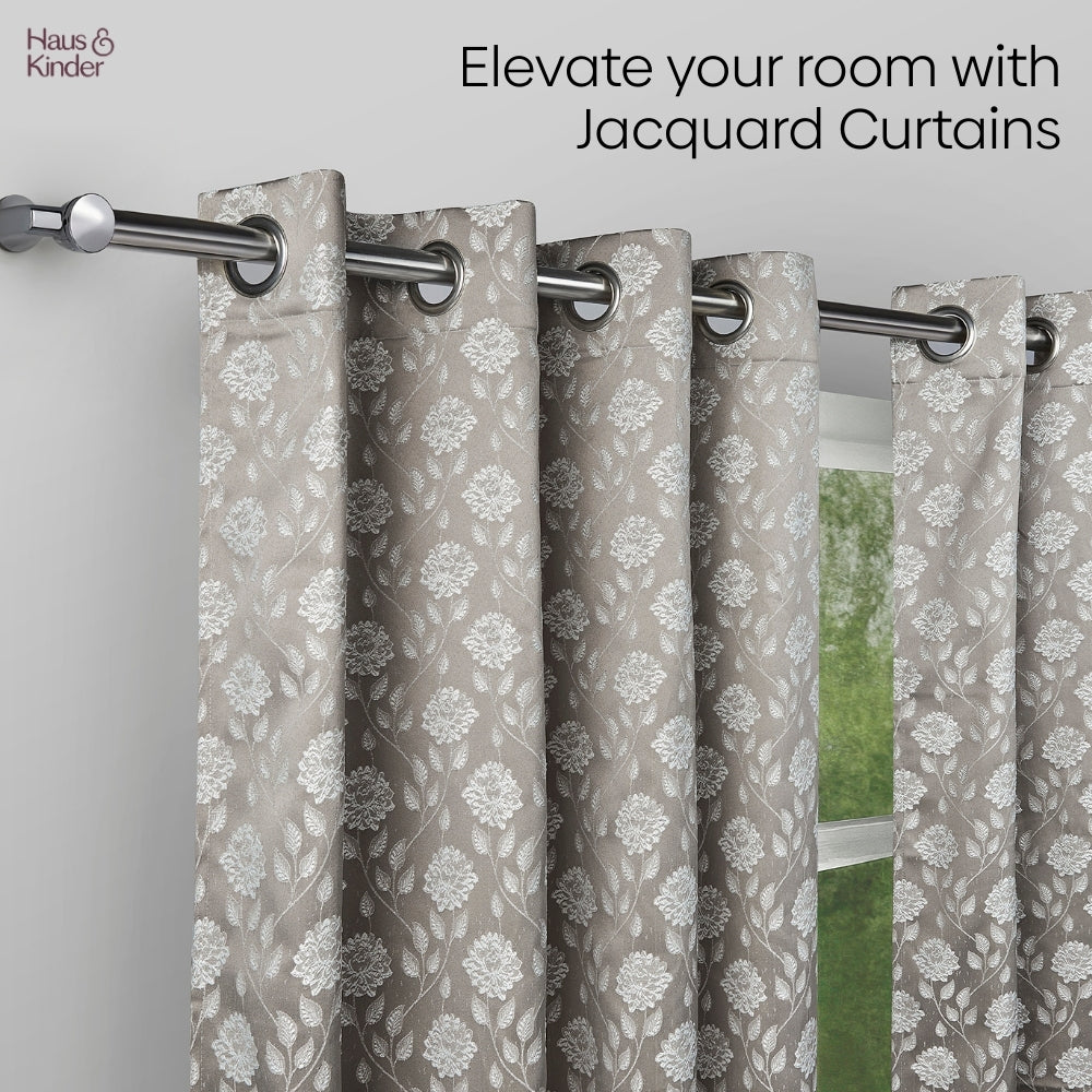 Polyester Jacquard Curtains Moonlace Drape, Stone
