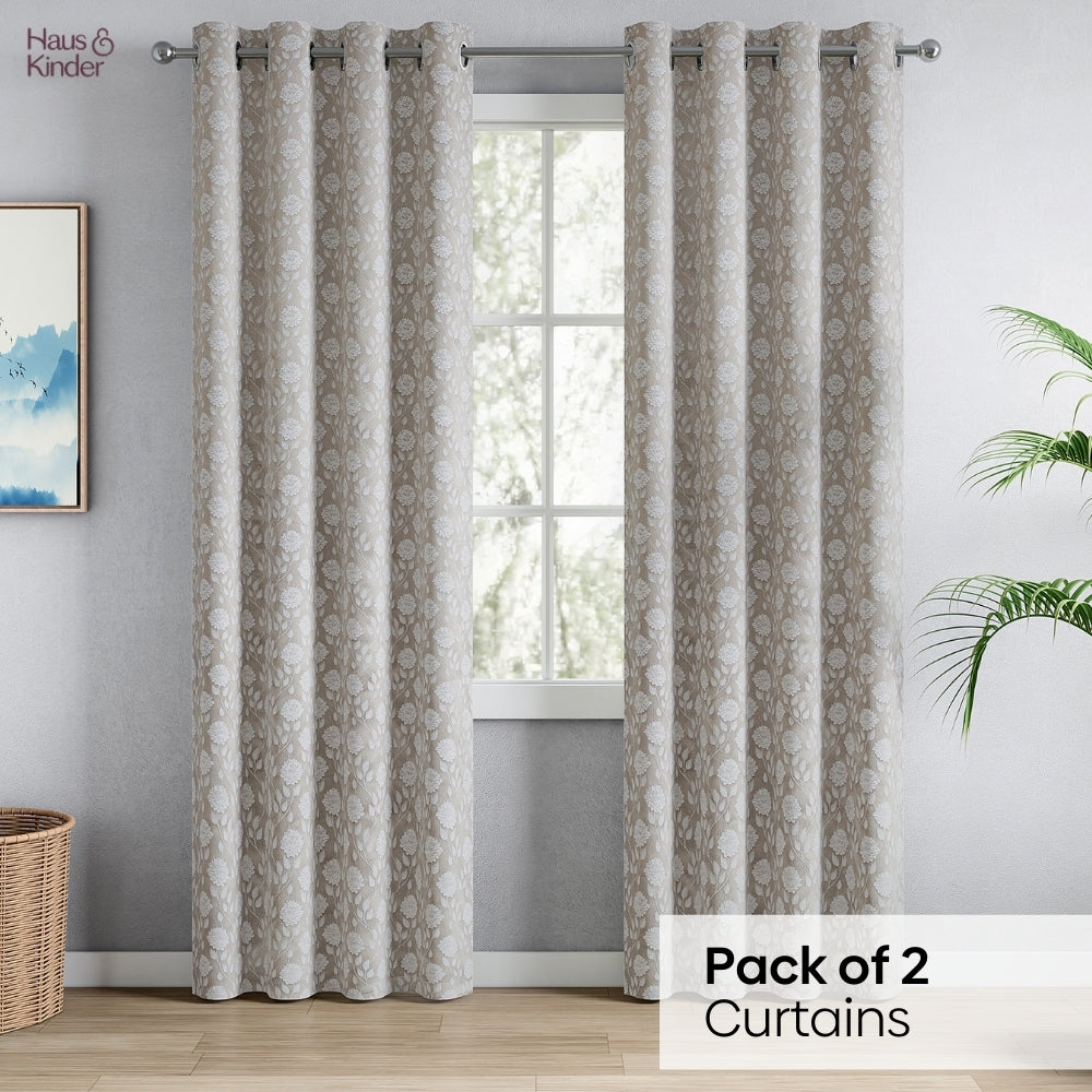 Polyester Jacquard Curtains Moonlace Drape, Stone