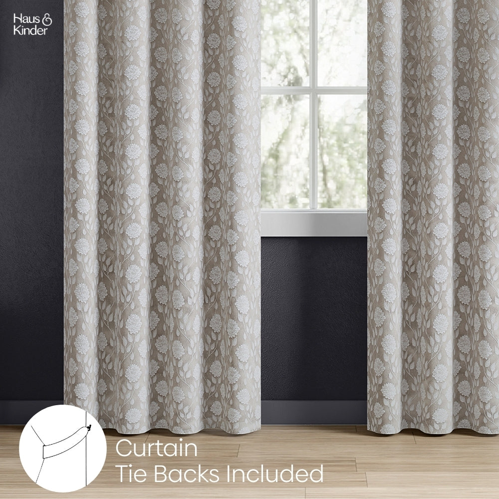 Polyester Jacquard Curtains Moonlace Drape, Stone