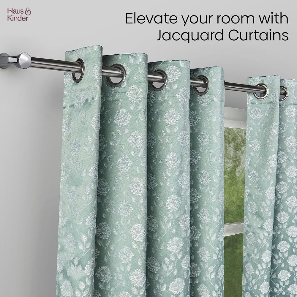 Polyester Jacquard Curtains Mint Fleur Drape, Mint - Jacquard Curtains | haus & kinder