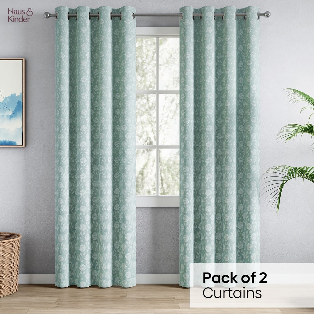 Polyester Jacquard Curtains Mint Fleur Drape, Mint
