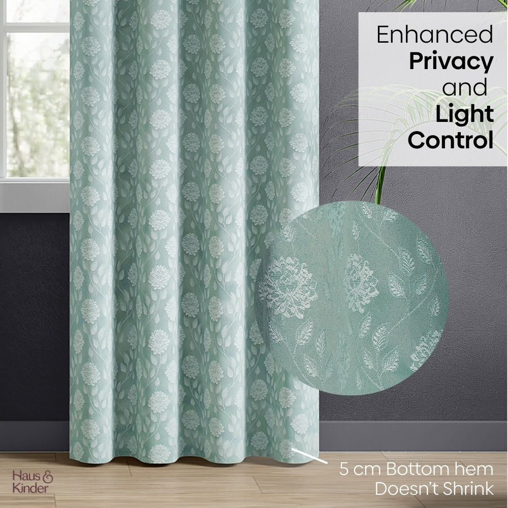 Polyester Jacquard Curtains Mint Fleur Drape, Mint