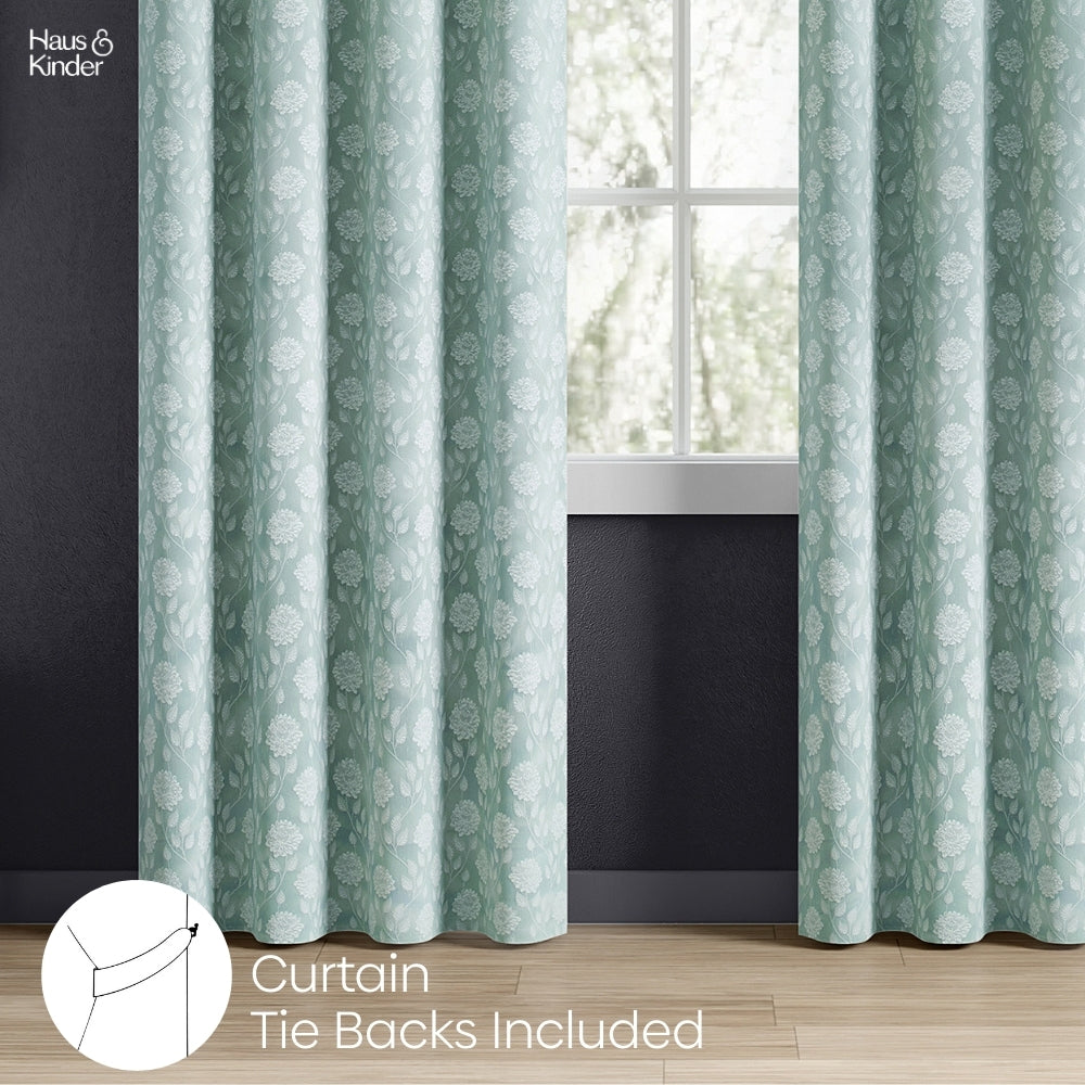 Polyester Jacquard Curtains Mint Fleur Drape, Mint