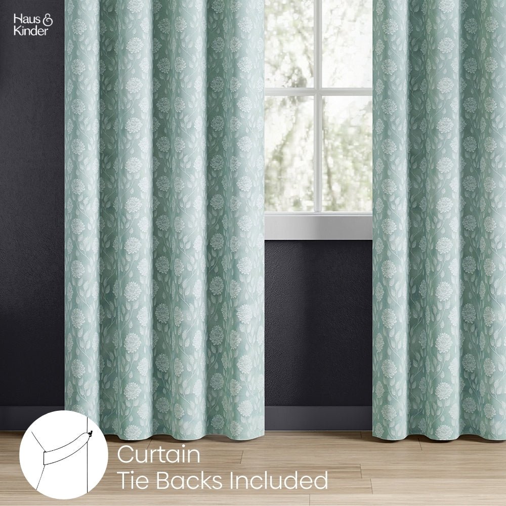 Polyester Jacquard Curtains Mint Fleur Drape, Mint - Jacquard Curtains | haus & kinder