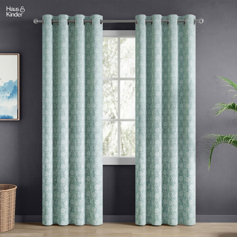 Polyester Jacquard Curtains Mint Fleur Drape, Mint - Jacquard Curtains | haus & kinder