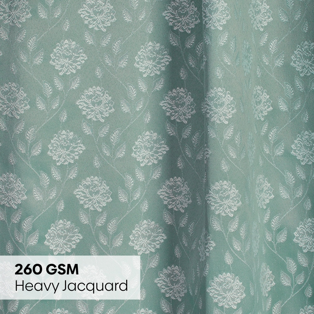 Polyester Jacquard Curtains Mint Fleur Drape, Mint
