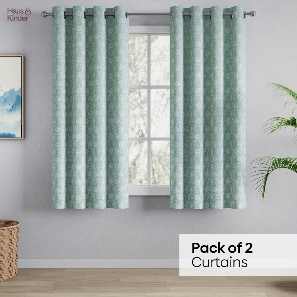 Polyester Jacquard Curtains Mint Fleur Drape, Mint