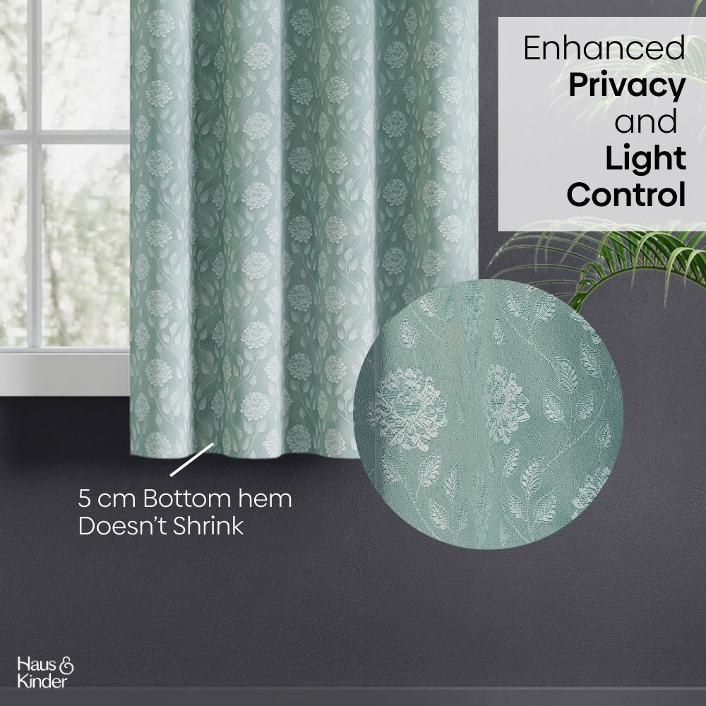 Polyester Jacquard Curtains Mint Fleur Drape, Mint