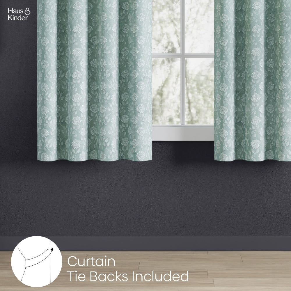 Polyester Jacquard Curtains Mint Fleur Drape, Mint