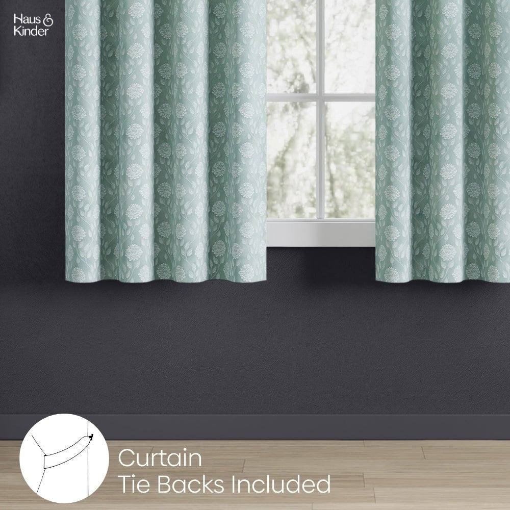 Polyester Jacquard Curtains Mint Fleur Drape, Mint - Jacquard Curtains | haus & kinder