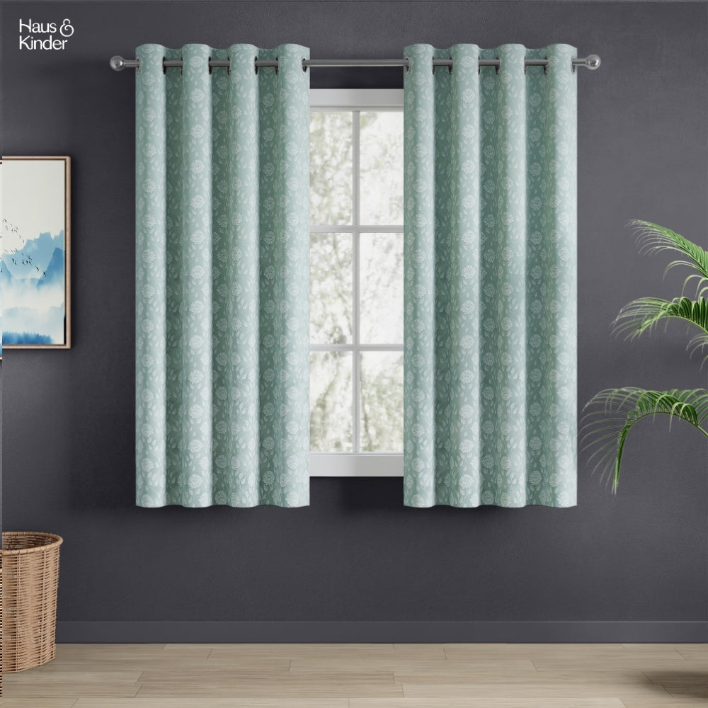 Polyester Jacquard Curtains Mint Fleur Drape, Mint