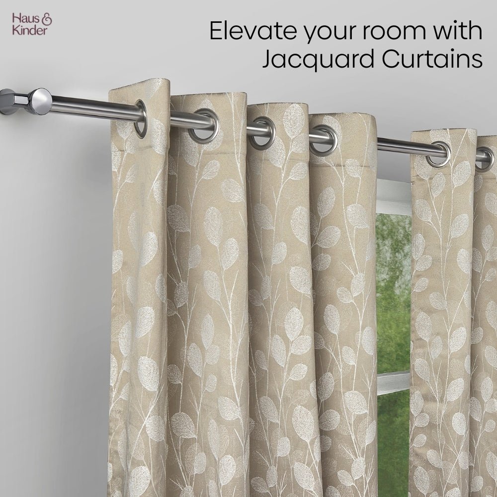 Polyester Jacquard Curtains Lunar Leaf, Stone - Jacquard Curtains | haus & kinder