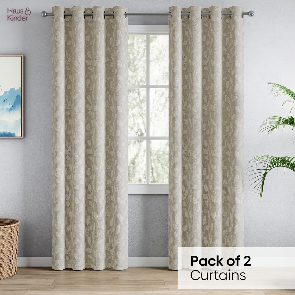 Polyester Jacquard Curtains Lunar Leaf, Stone