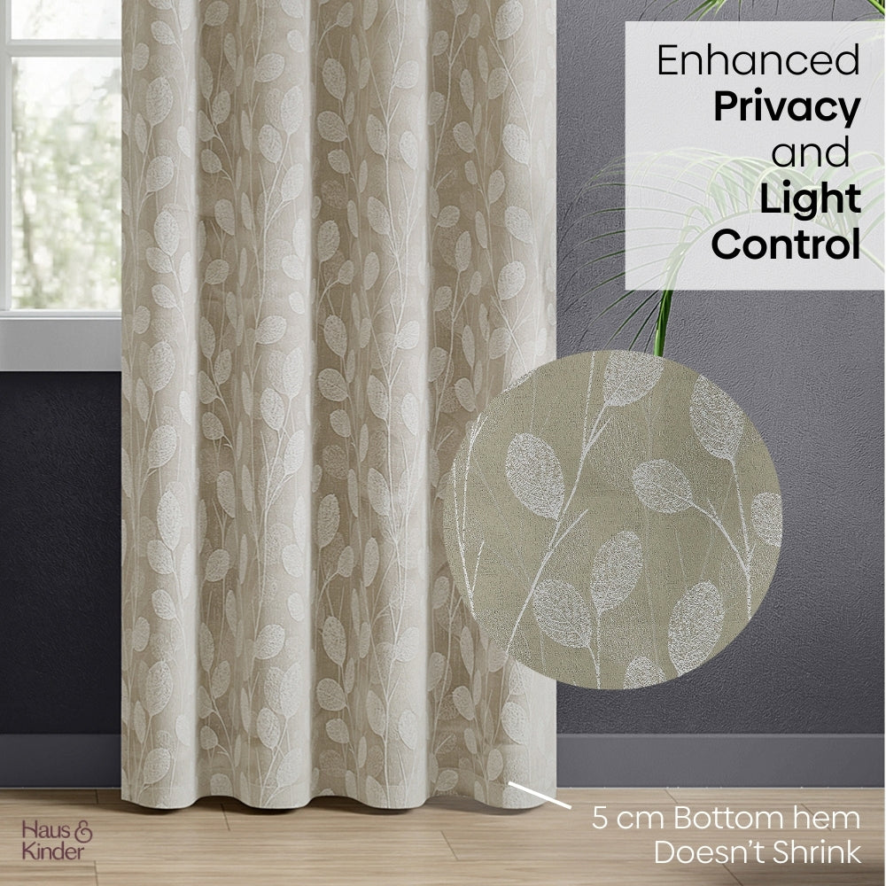 Polyester Jacquard Curtains Lunar Leaf, Stone