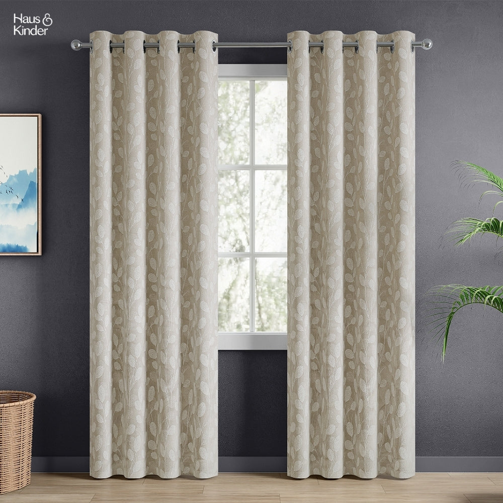 Polyester Jacquard Curtains Lunar Leaf, Stone