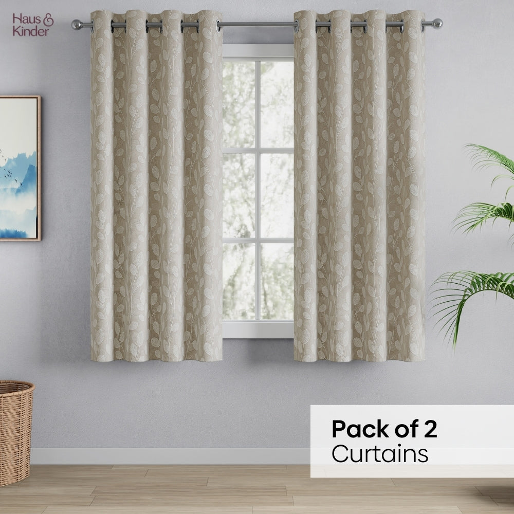 Polyester Jacquard Curtains Lunar Leaf, Stone