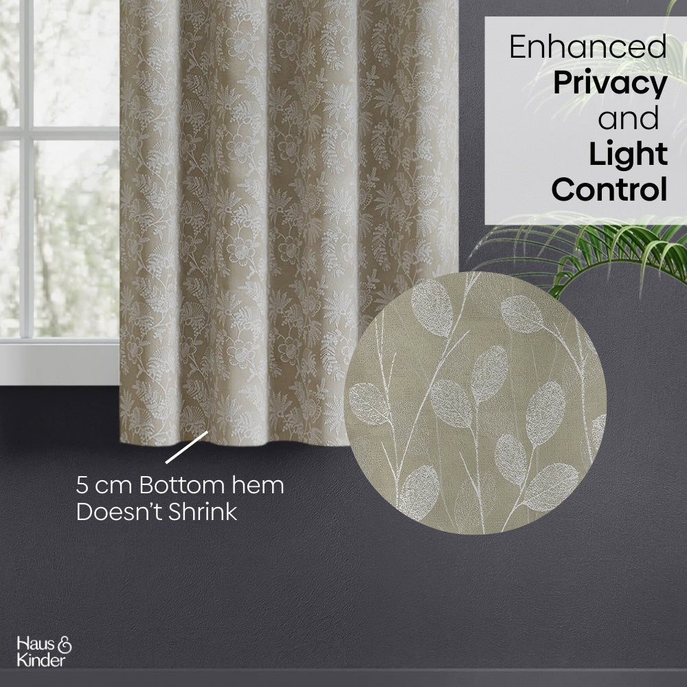 Polyester Jacquard Curtains Lunar Leaf, Stone