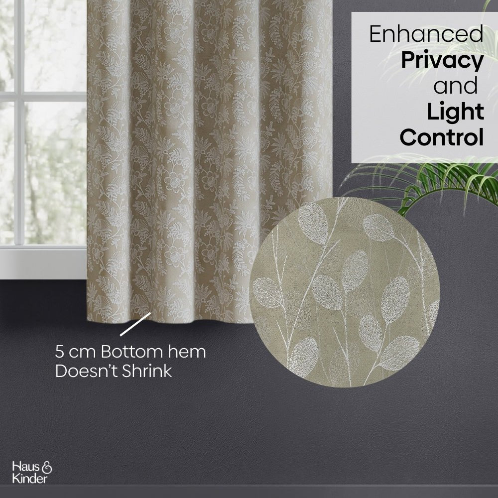 Polyester Jacquard Curtains Lunar Leaf, Stone - Jacquard Curtains | haus & kinder