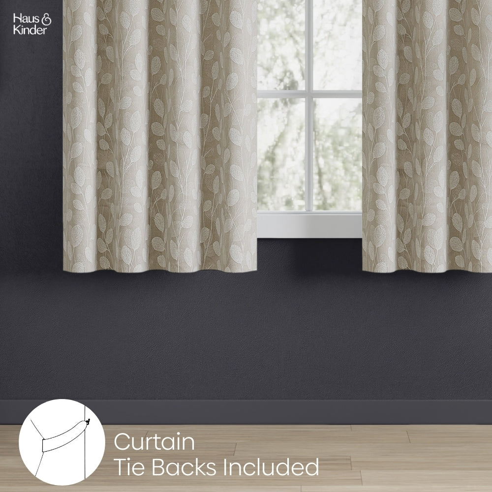 Polyester Jacquard Curtains Lunar Leaf, Stone