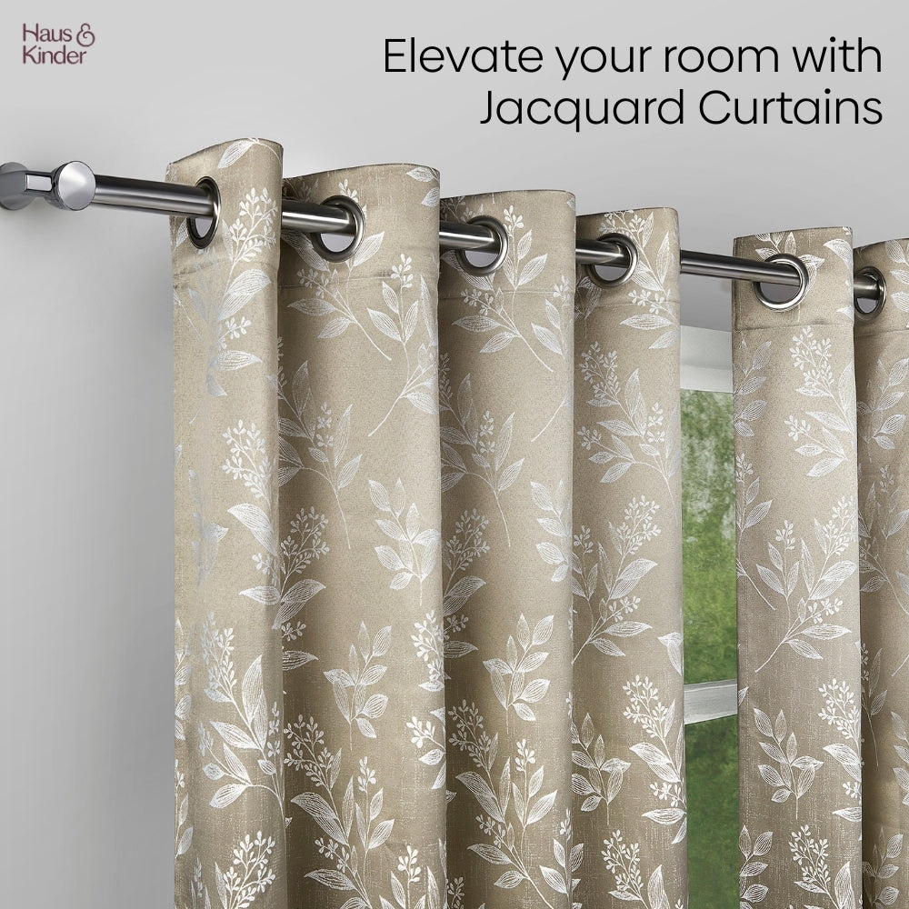 Polyester Jacquard Curtains Ashwood Bloom, Stone