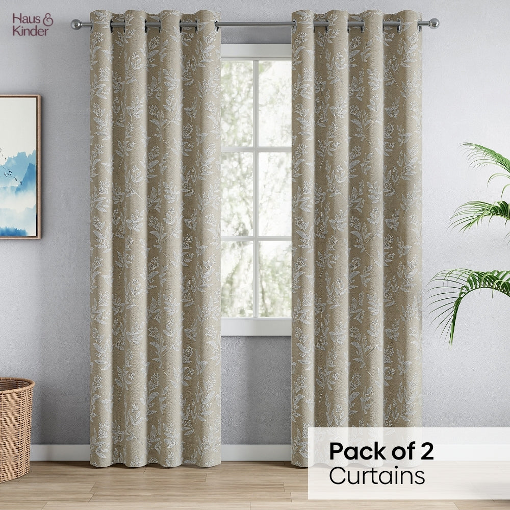 Polyester Jacquard Curtains Ashwood Bloom, Stone