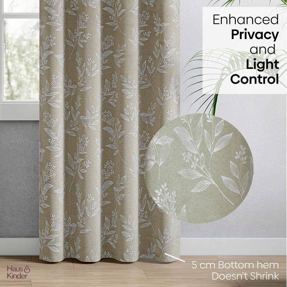 Polyester Jacquard Curtains Ashwood Bloom, Stone
