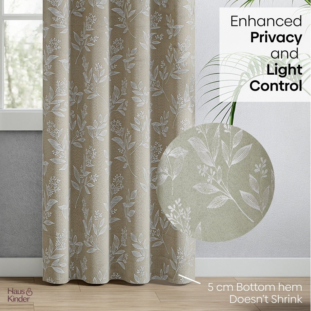 Polyester Jacquard Curtains Ashwood Bloom, Stone - Jacquard Curtains | haus & kinder