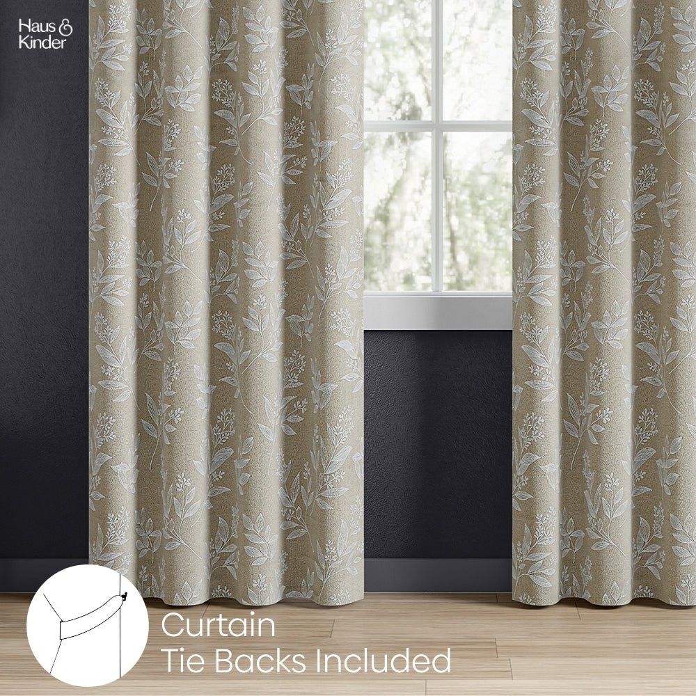 Polyester Jacquard Curtains Ashwood Bloom, Stone - Jacquard Curtains | haus & kinder